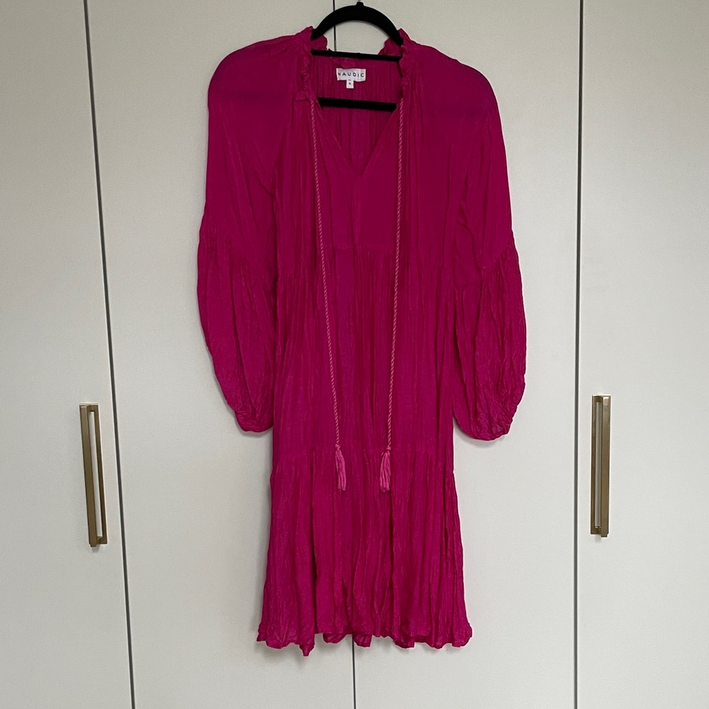 Boho Bohemian Long Sleeve Dress in Fuchsia